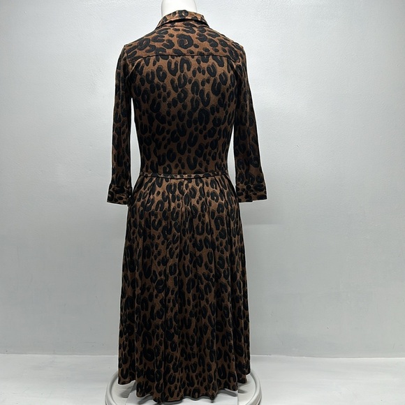 Samantha Sung Shirt Dress Button Down Animal Print Wool Silk Brown Black Size 0 - Picture 4 of 13